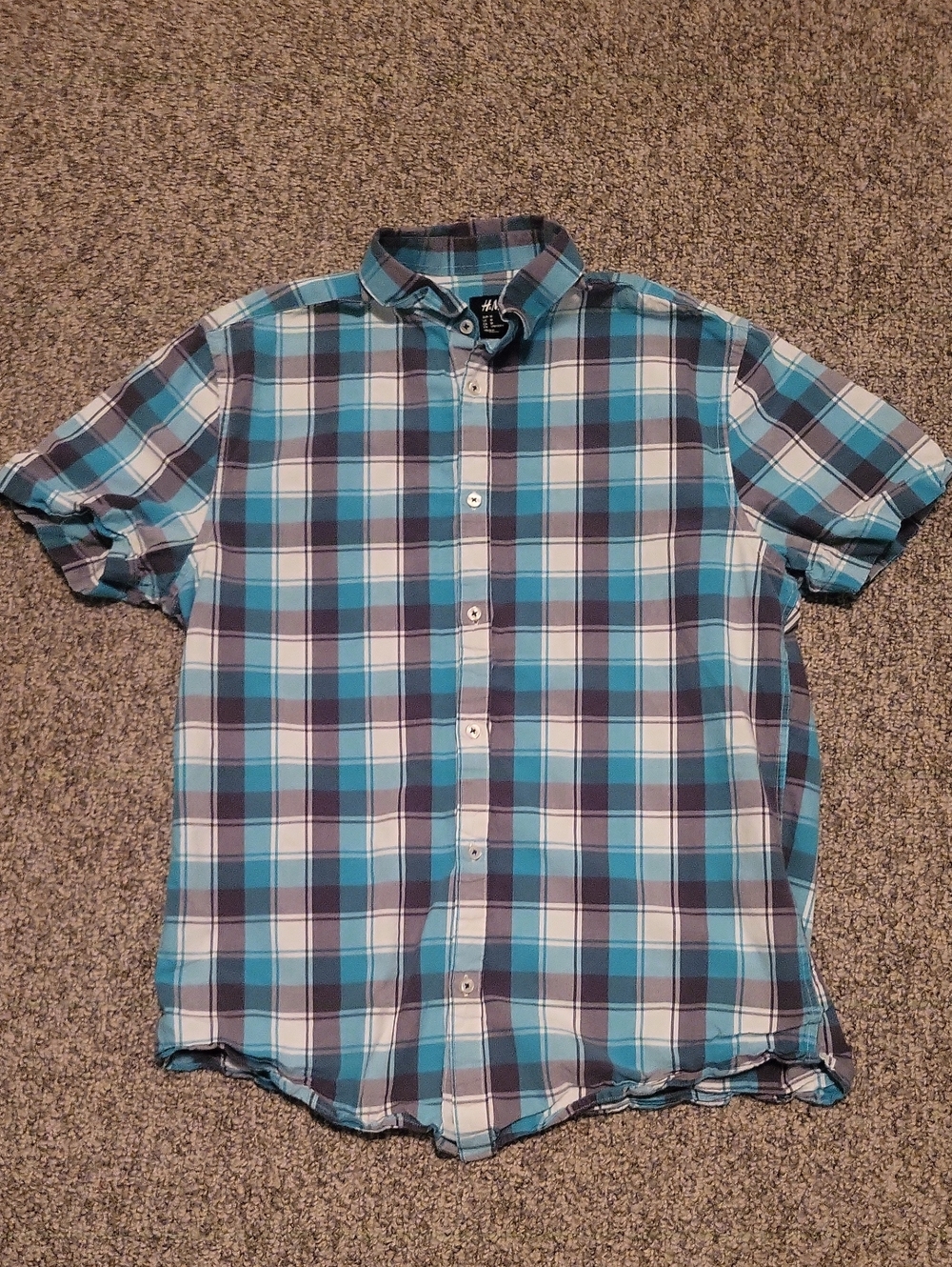Mens Teal Plaid Button Down Shirt